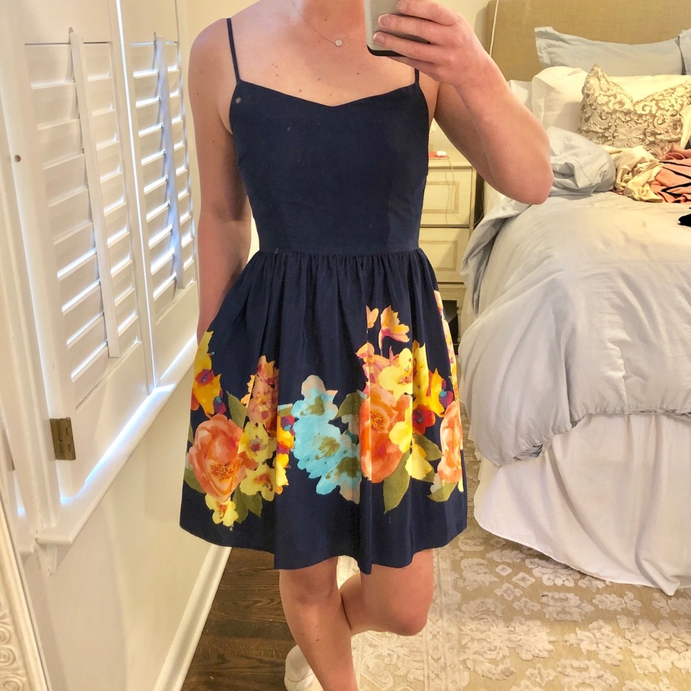 Love..Ady Navy Floral Silk Dress